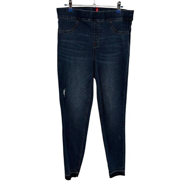 Spanx Denim Distressed Raw Edge Hem Skinny Jeans Size Large - Picture 1 of 7